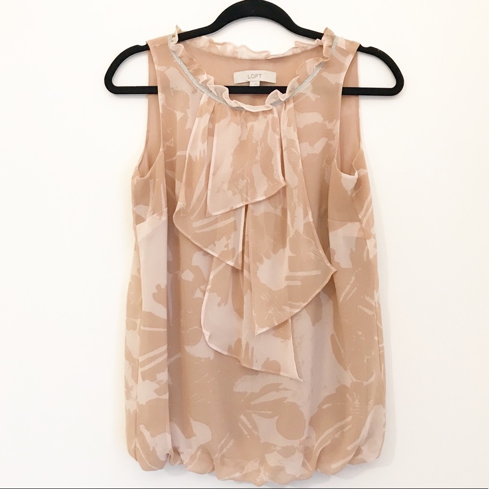 Loft Blush Nude Ruffle Front Sleeveless Blouse S